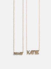 18K Gold Birthstone Custom Nameplate Necklace - Sapphire