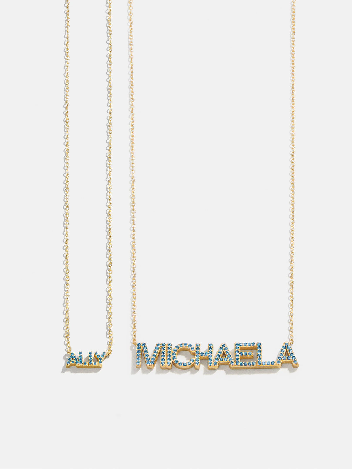 18K Gold Birthstone Custom Nameplate Necklace - Blue Zircon